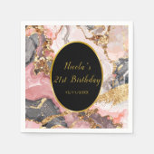 Serviette En Papier Pink, Gray and Gold Marble Agate Birthday Party (Devant)