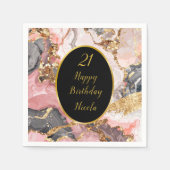 Serviette En Papier Pink, Gray and Gold Marble Agate Birthday Party (Devant)