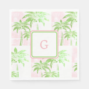 Serviette En Papier Pink Green Palm Tree Preppy Ombre Carré Monogramme