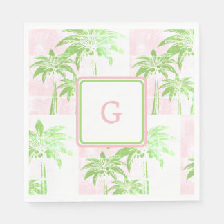 Serviette En Papier Pink Green Palm Tree Preppy Ombre Carré Monogramme