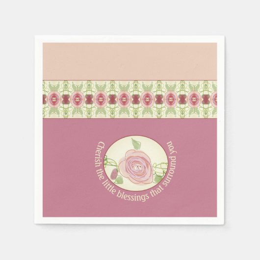 Serviette En Papier Pink Greens et Motif de crème Accentué (Devant)
