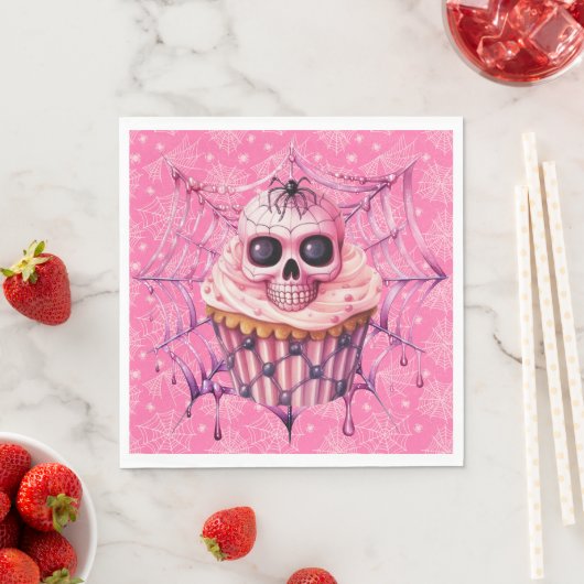 Serviette En Papier Pink Halloween Spider Webs (En situation)