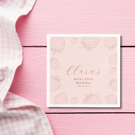 Serviette En Papier Pink Handraw Minimaliste fraise Anniversaire