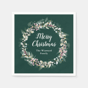 Serviette En Papier Pink Holly Wreath Joyeux Noël