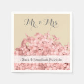 Serviette En Papier Pink Hydrangea sur Khaki Mariage personnalisé (Devant)