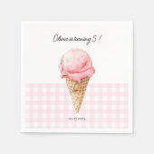Serviette En Papier Pink Ice Cream Cone Birthday Napkin | Personalized (Devant)
