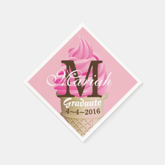 Serviette En Papier Pink Ice Cree Cone Monogram serviettes (Coin)