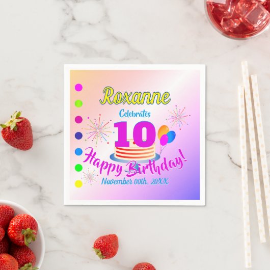 Serviette En Papier PINK Joyeux 10e anniversaire | modifiable (En situation)