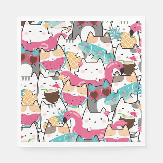 Serviette En Papier Pink Kawaii Cats Pool Party Anniversaire (Devant)