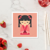 Serviette En Papier Pink Kokeshi poupées japonaises (En situation)