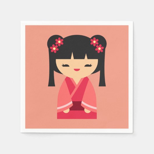 Serviette En Papier Pink Kokeshi poupées japonaises (Devant)