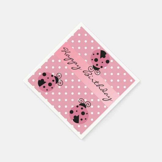 Serviette En Papier Pink Ladybug et Pois joyeuses serviettes d'anniver (Coin)