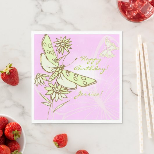 Serviette En Papier Pink Lemon Lime Butterfly (En situation)