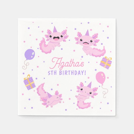 Serviette En Papier Pink mignonne Axolotl Fille Anniversaire (Devant)
