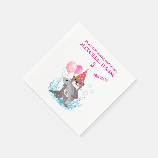 Serviette En Papier Pink mignonne fille mer Otter fête d'anniversaire (Coin)