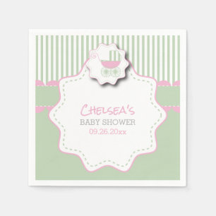 Serviette En Papier Pink & Mint Green Baby Douche Buggy