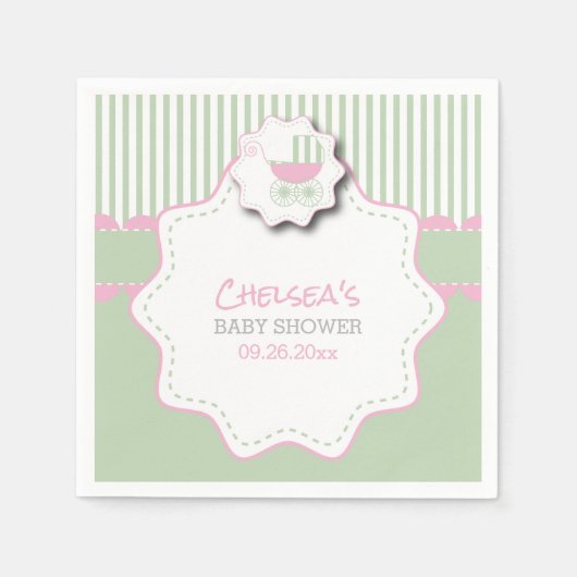 Serviette En Papier Pink & Mint Green Baby Douche Buggy (Devant)