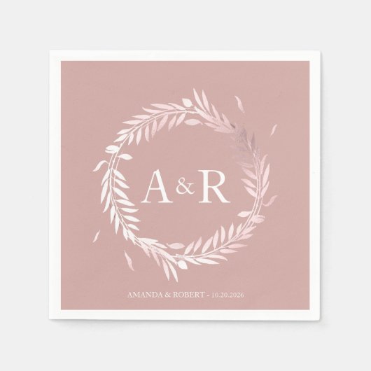 Serviette En Papier Pink Monogram Faux Mariage à huile Napkins (Devant)