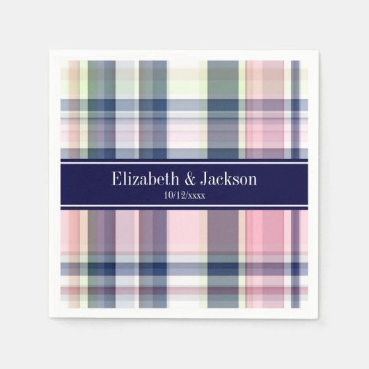 Serviette En Papier Pink Navy Green White Preppy (Devant)