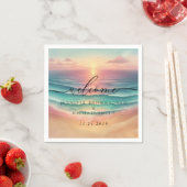 Serviette En Papier Pink Ocean Beach Signature sunset Welcome Wedding (En situation)