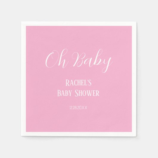 Serviette En Papier Pink Oh Baby Script mignon Moderne Baby shower fil (Devant)