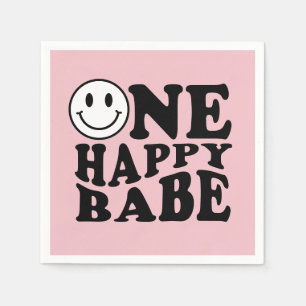 Serviette En Papier Pink One Happy Babe Retro Joyeux Sourire Anniversa