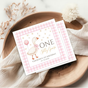 Serviette En Papier Pink One Silly Goose 1er Anniversaire Papier Napki