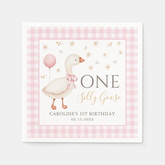 Serviette En Papier Pink One Silly Goose 1er Anniversaire Papier Napki (Devant)