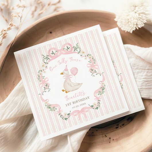 Serviette En Papier Pink One Silly Goose Coquette Bow 1st Birthday