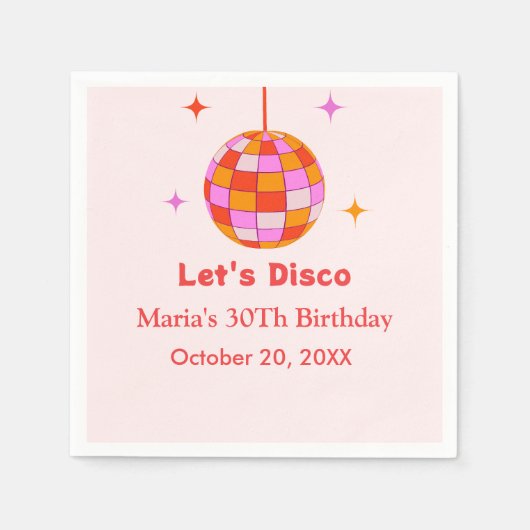 Serviette En Papier Pink Orange Disco Ball Let's Disco Anniversaire (Devant)