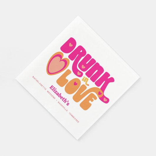 Serviette En Papier Pink Orange Retro Drunin Love Bachelorette Party (Coin)