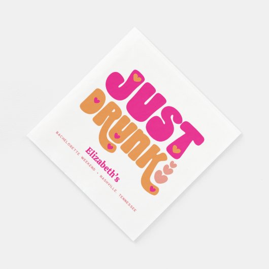 Serviette En Papier Pink Orange Retro Drunin Love Bachelorette Party (Coin)