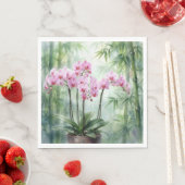 Serviette En Papier Pink Orchid Plant On Bamboo Background (En situation)