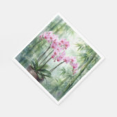 Serviette En Papier Pink Orchid Plant On Bamboo Background (Coin)
