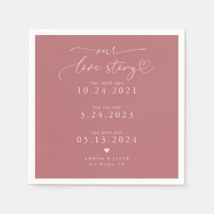 Serviette En Papier Pink Our Love Story Élégant Mariage de script