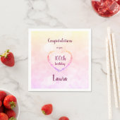 Serviette En Papier Pink pastel 100e Anniversaire design (En situation)