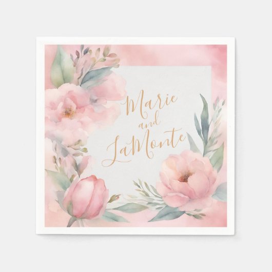 Serviette En Papier Pink Pastel Aquarelle Floral Mariage serviettes (Devant)