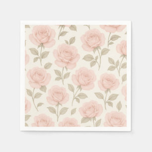 Serviette En Papier Pink Pastel Rose Vintage Floral Élégant