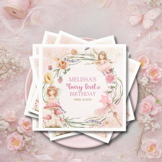 Serviette En Papier Pink Pastel Spring Garden Fairy First Birthday  