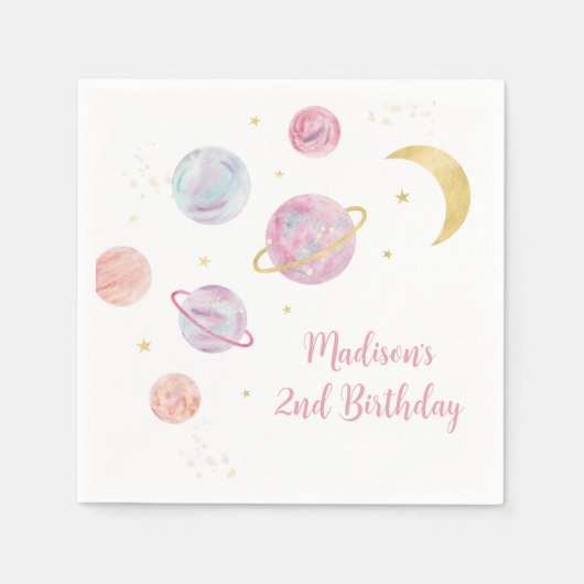 Serviette En Papier Pink Pastel Two Moon Space Anniversaire (Devant)
