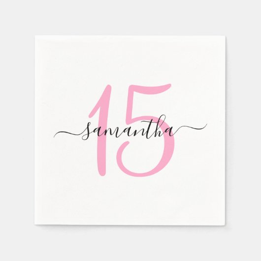 Serviette En Papier Pink personnalisé 15e anniversaire (Devant)