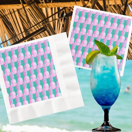 Serviette En Papier Pink Pineapples Caribbean Blue  