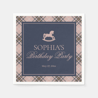 Serviette En Papier Pink Plaid Classic Rocking Horse Birthday Party