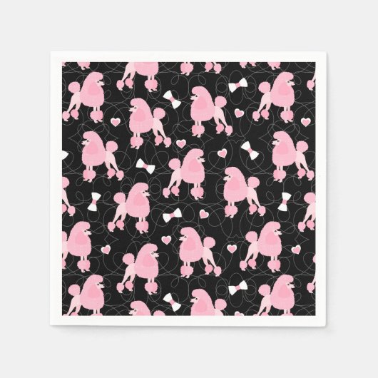 Serviette En Papier Pink Poodles and Bows Pattern Black (Devant)