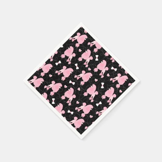 Serviette En Papier Pink Poodles and Bows Pattern Black (Coin)