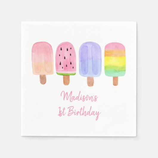 Serviette En Papier Pink Popsicle Anniversaire (Devant)