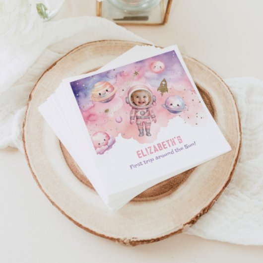 Serviette En Papier Pink Premier voyage autour du soleil Space Girl an