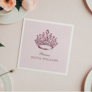 Serviette En Papier Pink Pretty Princess Crown Élégante fête d'anniver