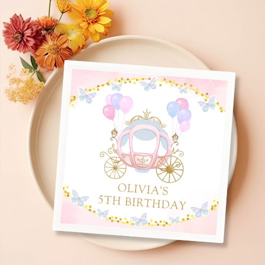 Serviette En Papier Pink Princess Carriage Girl Anniversaire