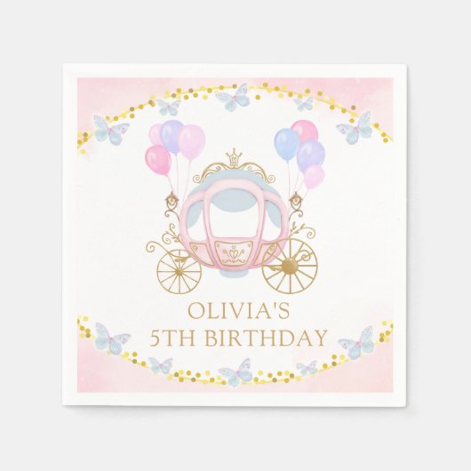 Serviette En Papier Pink Princess Carriage Girl Anniversaire (Devant)